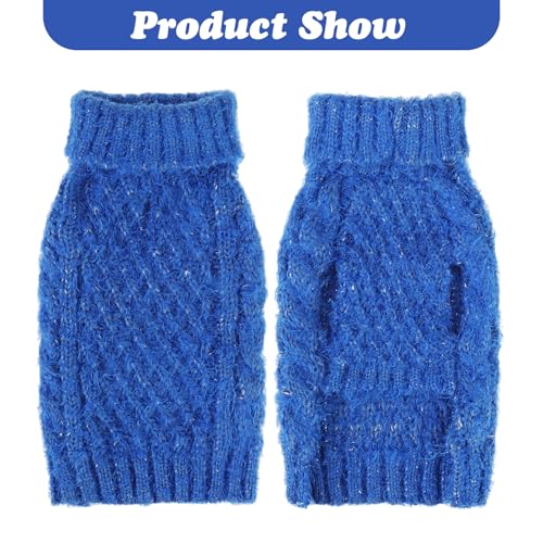 Image of Turtleneck Small Dog Sweaters - Classic Cable Knitwear Winter Coat for Small Medium Dogs Male Female Puppy Dog Cold Weather Clothes Girls Boys, Blue, S