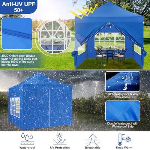 Image of COBIZI 10x10 Heavy Duty Pop Up Canopy Tent with 4 Sidewalls, Blue