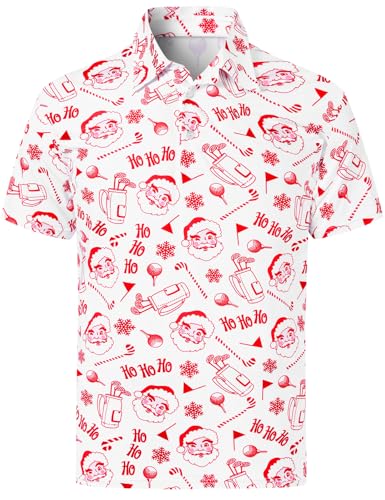 Funny World Mens Christmas Polo Santa Golf Shirt Santa Face Large