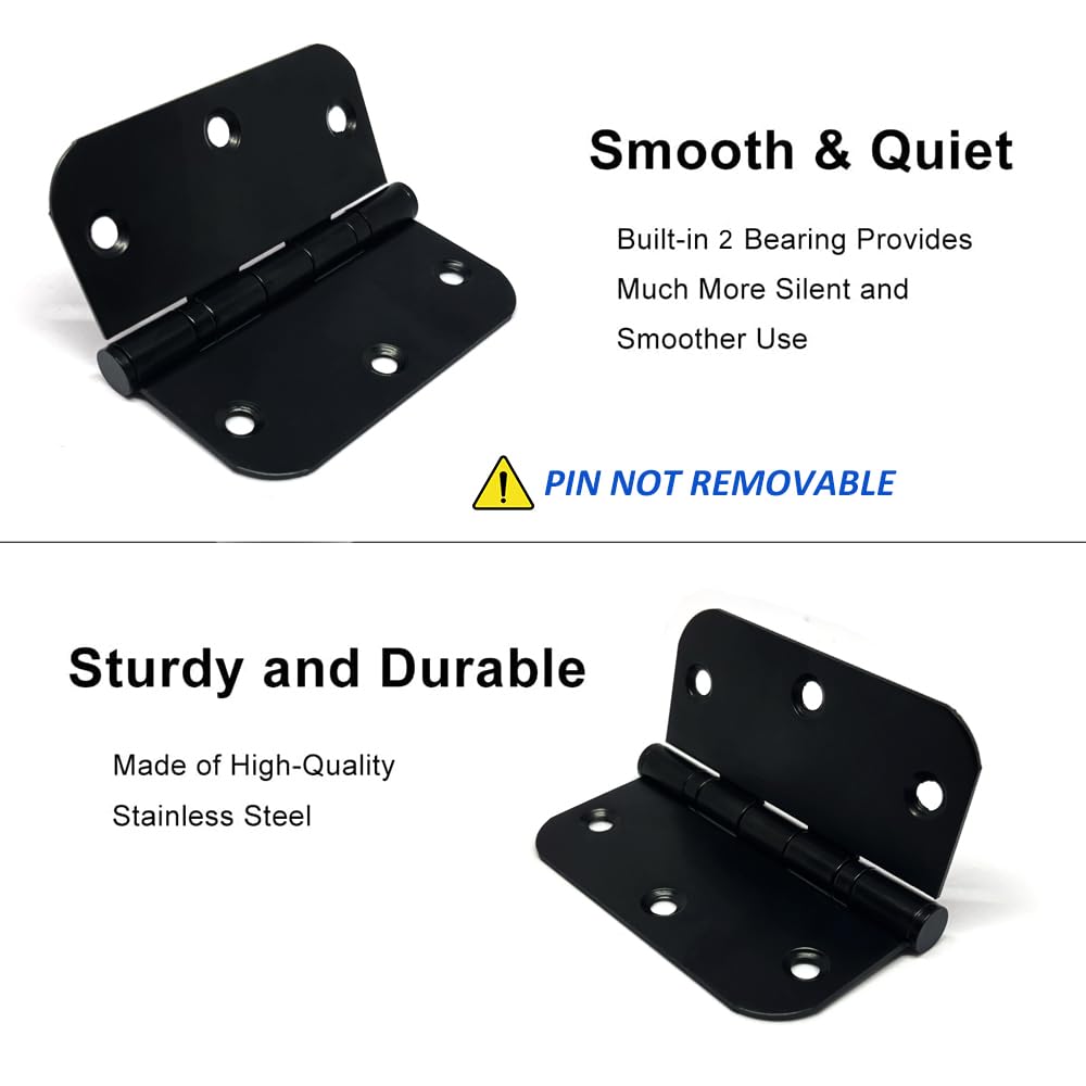 Lot de 6 charnières de porte à roulement à billes de 8,9 x 8,9 cm en acier inoxydable avec angle de 1,6 cm pour portes extérieures et intérieures (noir)