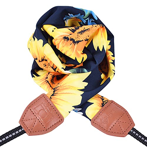 LIFEMATE Scarf Camera Strap,DSLR Camera Strap Universal Neck Strap,Fabric of Bohemia Floral Scarf Camera Strap (Sunflowers in Dark Blue)