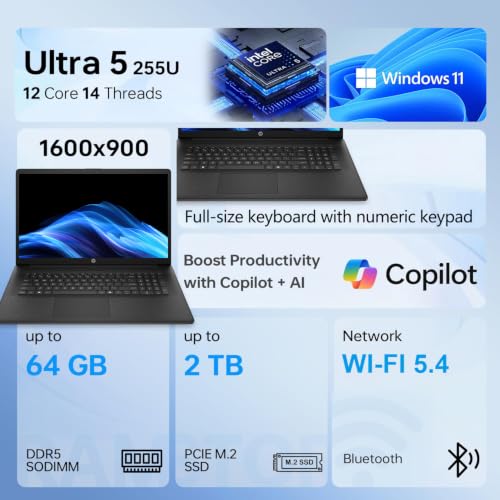 Image of HP 17.3 Laptop, Intel Core Ultra 5 225U, 8GB DDR5, 512GB SSD, Windows 11