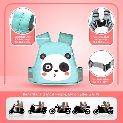 Image of Tony Stark Kids Safety Belt for Two Wheeler with Reflective Strips, Portable Seat Belt Children Motorcycle Harness for Motorcycle Bike, Adjustable Safety Harness for Boys Girls (Panda Buddy)