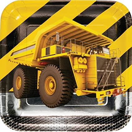 Theme Party Birthday Tableware Construction Birthday Zone Square Dinner Plate 23cm 8pk