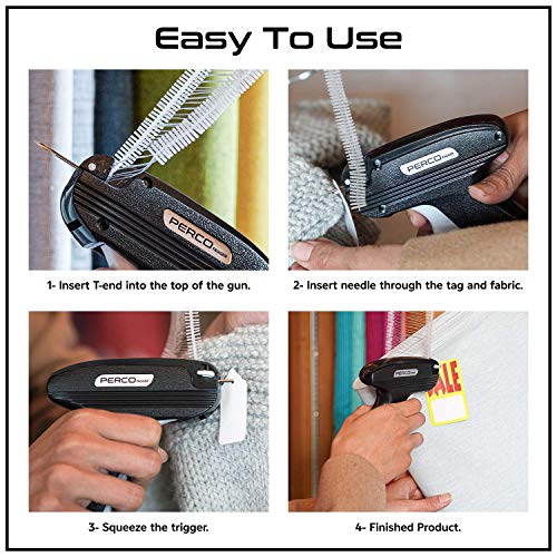 Perco Tagging Gun For Clothing - Tag Attacher Kit For Retail, Office, Warehouse And Yard Sale Labeling And Pricing With Extra Needles, White Tags, Plastic Barbs & J Hook Fasteners (Tag Gun Kit) #TOP4
