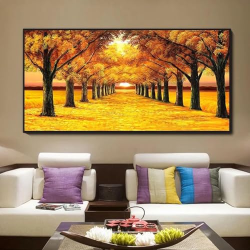 Peinture sur toile chinoise Golden Mile HYFBH tableau jaune 55x110cm
