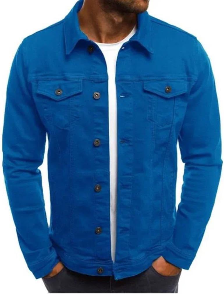 Men Solid Denim Jackets Fashion Retro Jeans Jackets Slim Fit Cotton Casual Coats
