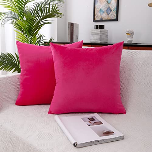 Moonrest - Pack Of 2, Velvet Decorative Pillow Cover Set, Cozy Soft With Hidden Zipper Solid Color For Sofa Bedroom Car Couch Throw Pillow 18 X 18 Fuchsia #TOP6
