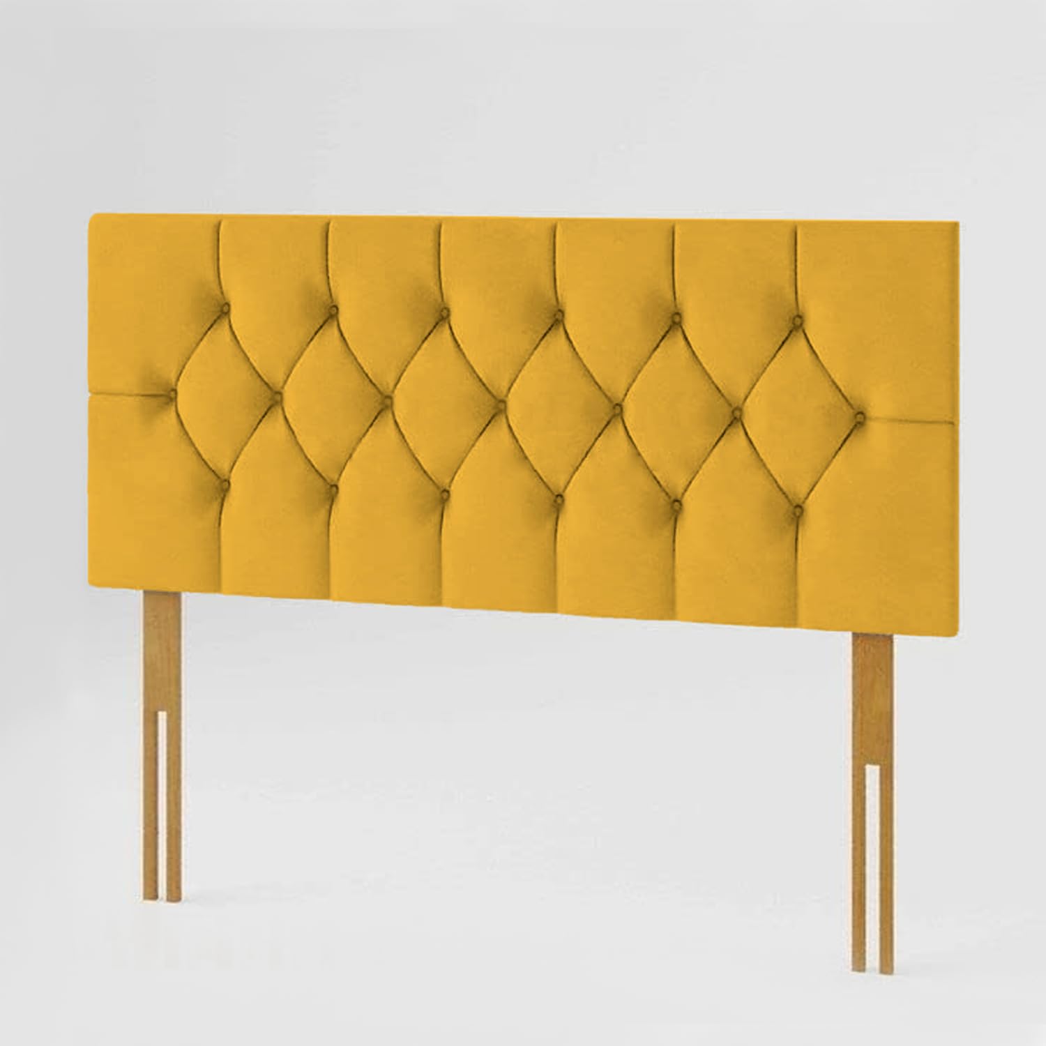 YORKSHIRE HOMEWARE Bed Headboard Portland Elegant Chesterfield Plush Velvet 20" Height Padded Lined Panelled Headboard for Divan Beds (Chesterfeild Headboard, Mustard, 3ft Single)