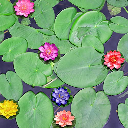 JOKILY 8 Stück Schwimmende Blumen, Wasserlilie Pflanzen, Künstliche Seerosen Schwimmend, Künstliche Blumen White Lotus, Teichpflanzen Künstlich, Schwimmende Teichdeko für Gartenterrasse Dekoration