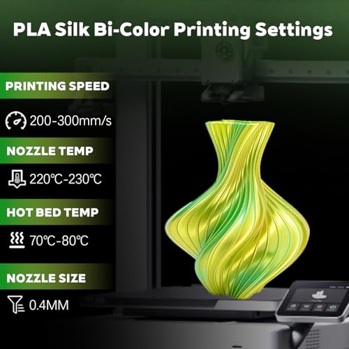 Image of Silk Dual Color Gold Green PLA 1.75mm 1kg Shiny 3D Printer Filament FDM AMS | Silk finish Bi color Gold Green Coextrusion Shiny Smooth transition Neatly wound 1kg spool 2.2lbs for Bambu Snapmaker