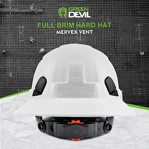 GREEN DEVIL Full Brim Hard Hat Vented Construction Safety Helmet OSHA Approved Cascos De Construccion Work Hardhat for Men&Women 6 Point Adjustable Ratchet Suspension Custom Pattern Design