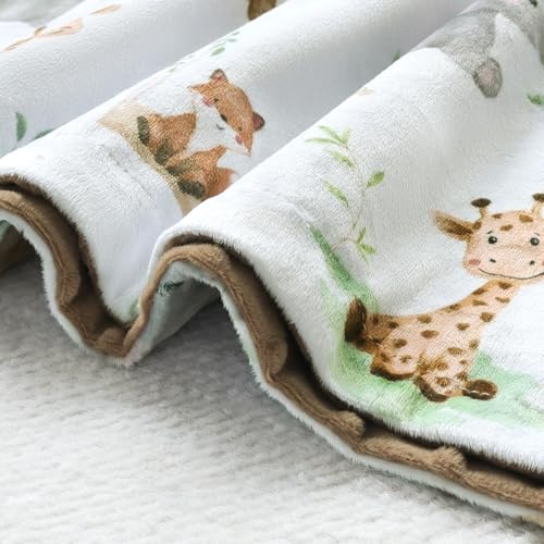 Image of BORITAR Baby Blanket for Boys Girls Soft Plush Minky Fabric with Dotted Backing, Lovely Woodland Design Blanket for Toddler Newborn 30 x 40 Inch(75x100cm)