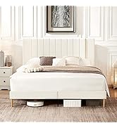 Flolinda Queen Size Platform Bed Frame with Velvet Upholstered Headboard and Wooden Slats Support...