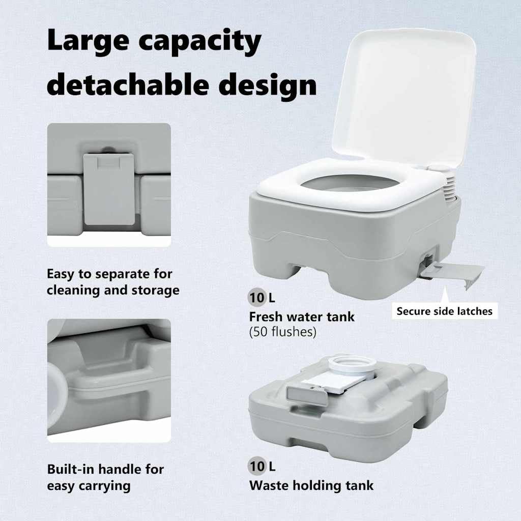 vidaXL Camping-Toilette Grau und Weiß 41,5 x 36,5 x 30 cm Polyethylen | Leicht zu transportieren für Outdoor-Aktivitäten, Perfekt für begrenzte Platzverhältnisse,