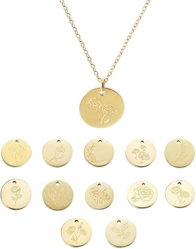 Miniatura 2 de Collar de flor de nacimiento para mujer, oro de 18 quilates, con colgante floral personalizado, delicado mes de nacimiento, dije de disco de flor