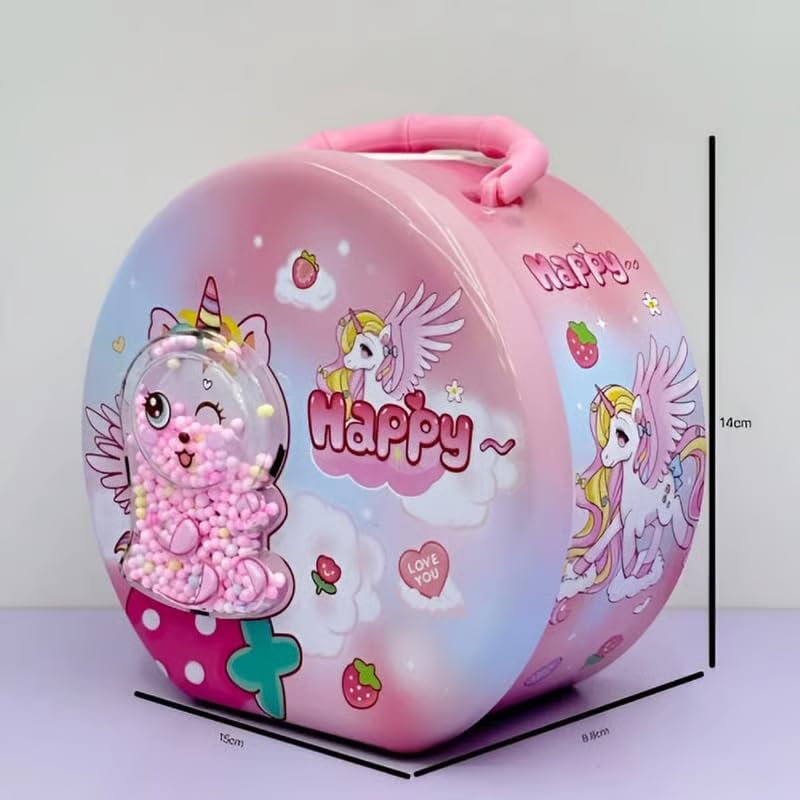 Image of Money Saving Bank with Coin Slot / /Creative Cartoon Design Money Bank / /Plastic Piggy Bank for Boys & Girls (Pack of 1) (Magical Unicorn Piggy - Pink Hppy)
