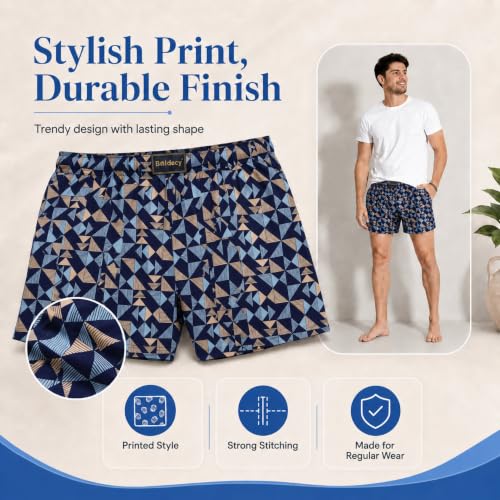 Image of Men's Printed Cotton Boxer Shorts - Soft Breathable Cotton Innerwear for Men, Regular Fit Boxer for Sleepwear, Lounge & Everyday Wear