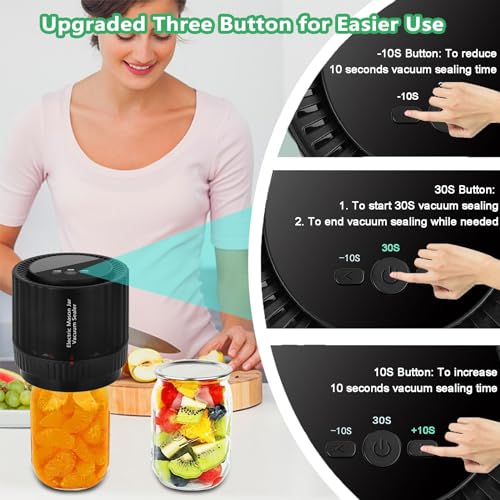 Mason Jar Vacuum Sealer - Electric Mason Jar Vacuum Sealing Kit for Food Storage, Compatible Wide and Regular Mouth Mason Lids- Canning Jar Mason Jar Vacuum Sealer with LED Countdown Display