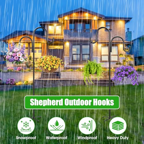 Image of 95 Inch Double Shepherds Hooks for Outdoor, Heavy Duty Bird Feeder Pole with 5 Prong Base for Hanging Lantern, Hummingbird Feeder, Lightweight Plant, Shepherd Hook for Bird Feeder for Outside, 2 Packs