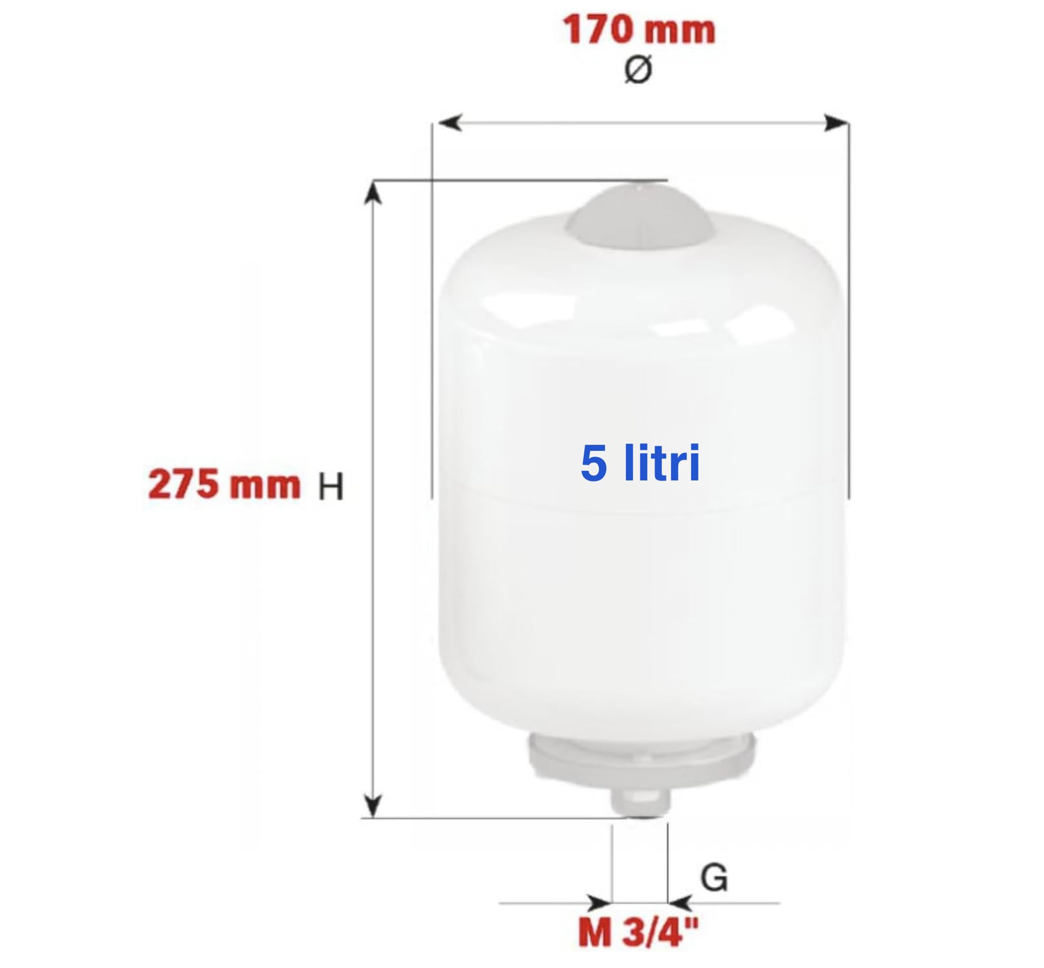 Vaso espansione CIMM Mod. ACS 5 cod. 510542 con attacco M 3/4” Gas di colore grigio