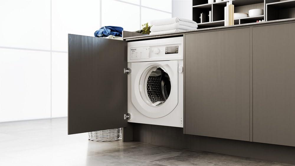 Hotpoint - BIWMHG81485EU Lave-linge Hublot Encastrable - Capacité 8kg - Chargement Frontal, 1400 tr/min - Programme Anti-tache 100, Départ Différé 1-24h - Classe Énergétique B - Blanc