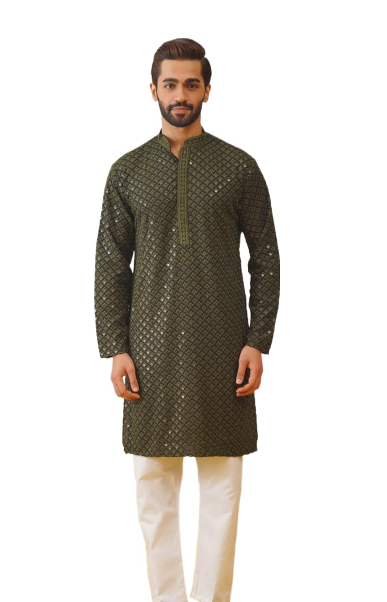 jompers Men's Sequin Embroidered Pure Cotton Kurta with Pyjamas-picture-15