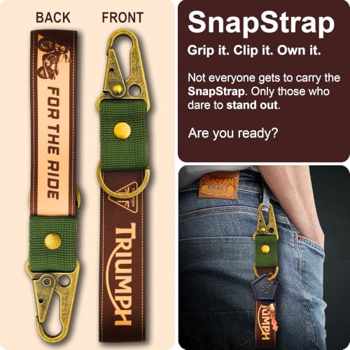 Image of SnapStrap MotoLink Carabiner Keychain Compatible with Triumph Bike Strong Heavy-Duty Metal Clip with Fabric Key Ring Bike Accessory
