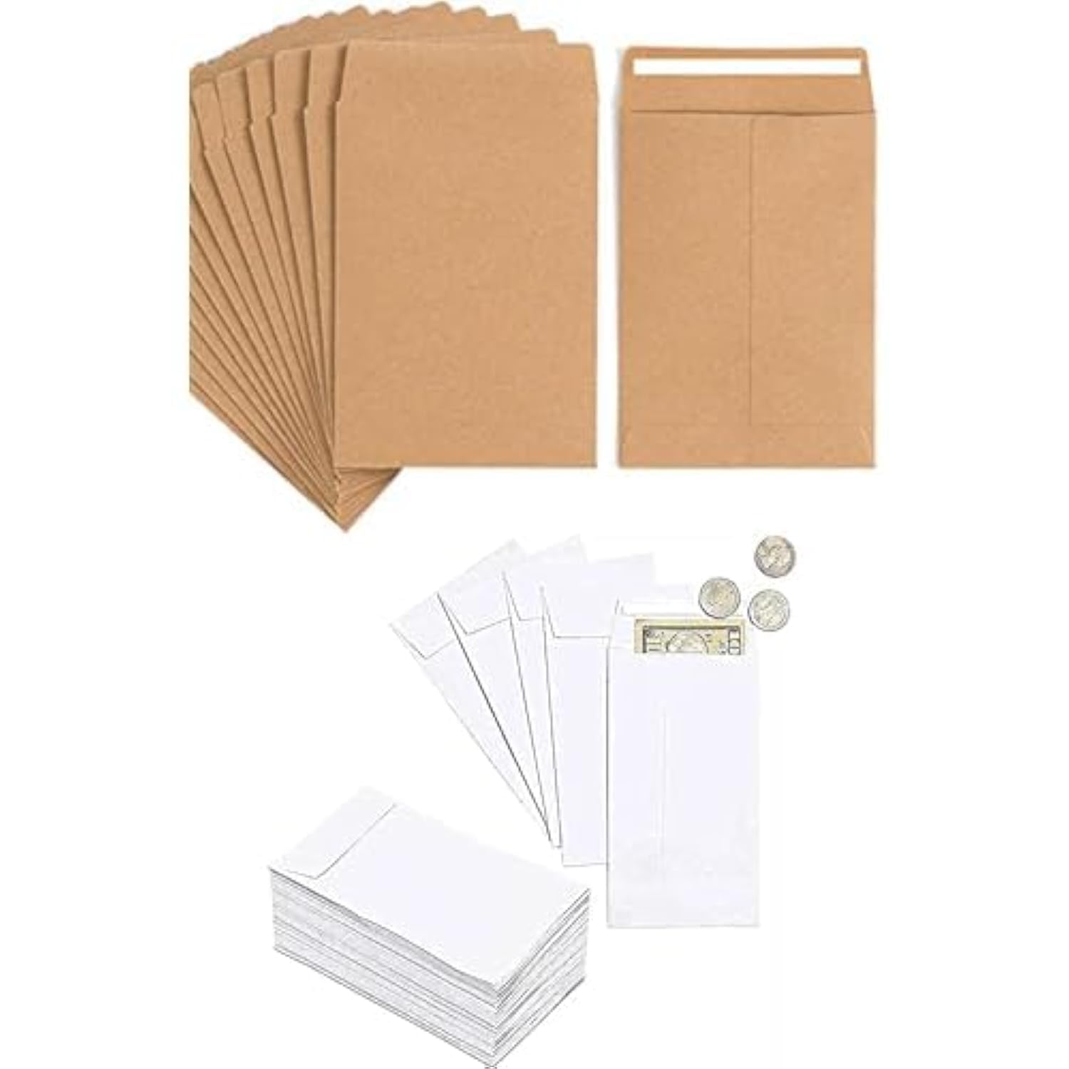 MARKQ Brown Coin Envelopes 6” x 4” 50PC + White Coin Envelopes 6” x 4” 50PC