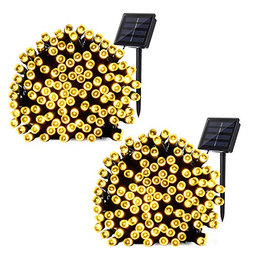 Preisvergleich Produktbild Solar Lichterkette Aussen, BrizLabs 2 Pack 200 LED Außenlichterkette 22M Solarlichterkette Warmweiß Wasserdicht 8 Modi Solar Beleuchtung für Garten Terrasse Yard Haus Hochzeit Weihnachten Deko