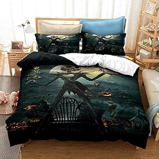 Vankie Nightmare Before Christmas Bedding Set 3D Skull Duvet Cover Set Jack Skellington, Soft 100% Microfiber Bed Set 3PCS, 1 Duvet Cover, 2 Pillowcase, No Comforter King Size