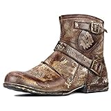 Retro Stiefel Männer OSSTONE Herren Leder chukkastiefel Worker Biker Boots Motorrad Cowboystiefel Schuhe für reißverschluss Schnürstiefeletten Boots OS-5008-1-Caramel Brown-10-R