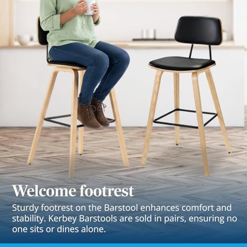 Image of UPLIFT DESK Kerbey Barstool - Sleek, Modern Barstool Set of 2, Supportive Seating for Bar Height Tops, Made with a Durable Wood, Metal, and Vegan Leather Cushions (Set of 2)