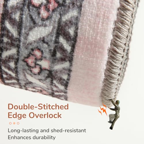OPPODREAM Soft Area Rugs 4x6, Low-Pile Washable Rugs 4x6 with Non Slip Backing, Faux Cashmere 4 x 6 Throw Carpet, Pink & Cream