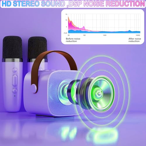 Image of Portable Bluetooth Karaoke Speaker with 2 Wireless Microphones & LED Lights for Kids Birthday Parties
