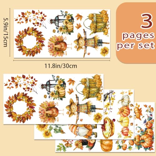 INFUNLY 3 Set Vintage Maple Leaves Rub on Transfers Decals 11.8"×5.9" Pumpkin Furniture Rub on Transfer Stickers Waterproof Sunflower Rub on Transfer Decals for Wood Furniture Scrapbooking Home Decor - Image 2