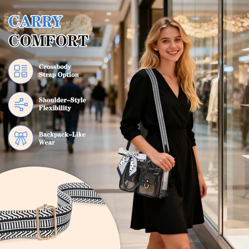Image of Clear Tote Bag 12x12x6 Thick PVC clear bags for Stadium Events Transparent Bag for Sports Events,Concert,Work & Beach