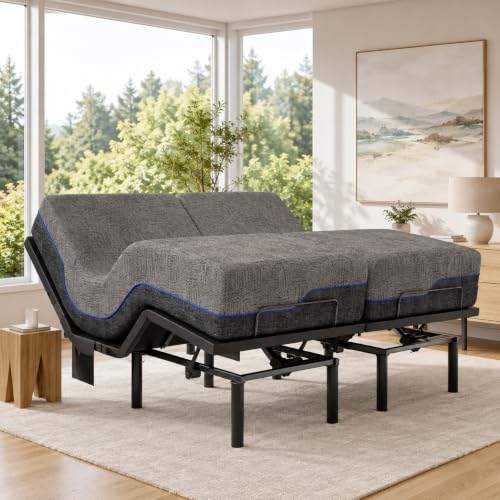 Image of Marsail Split King Adjustable Bed Frame with Mattress Set, Adjustable Base