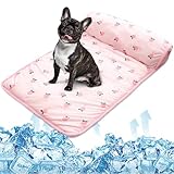 PUMYPOREITY Cooling Dog Bed, Pet Cooling Mat with Pillow, Ice Silk Cooling Dog Blanket, Self Cooling Pad for Cat,Dog, Washable Summer Pet Mat for Kennel, Crates, Sofa, Floor, Pink, S