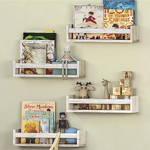 NATURE SUPPLIES Set of 4, Whitewashed Floating Nursery Book Shelves, 16.4" Floating Bookshelves, Wall Book Shelf for Kids Rooms Decor, Toys & Playroom Furniture, Kids Bookshelf, Nursery Bookshelf
