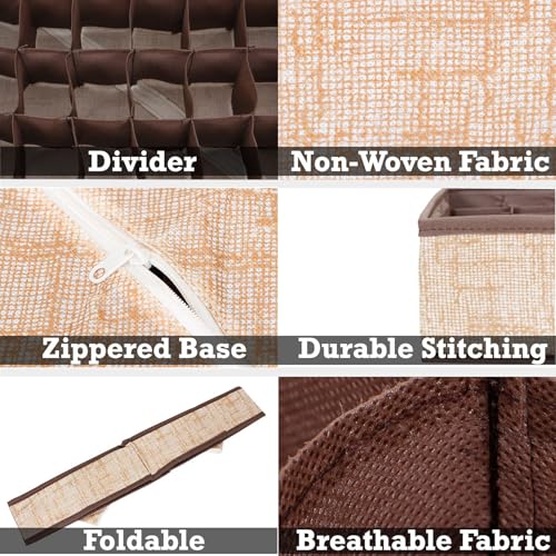 Image of HOKIPO Fabric Undergarment Clothing Organizer Storage Box for Drawers Bra Panty Socks Tie Lingerie Organizer for Wardrobe, 3 Pcs-8+8+18 Grids (NEW-333 + 334 + 335), Brown