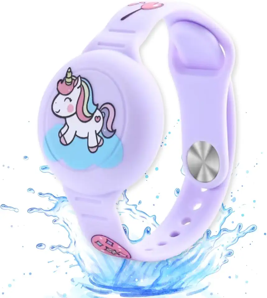 Pulseira De Silicone Com Desenho, À Prova D’água Impermeável, Compatível Com Rastreador Airtag, Ajustável E Com Fecho De Pino, Resistente e Confortável, Para Crianças – HEISIL (ROXO)
