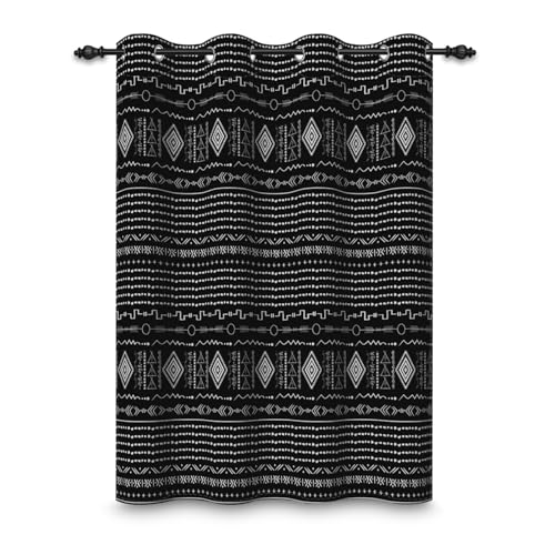ggaimwf 107x160cm Rideau à œillets Noir Blanc Abstrait Tribal Ethnique Motif Art Imprimé...