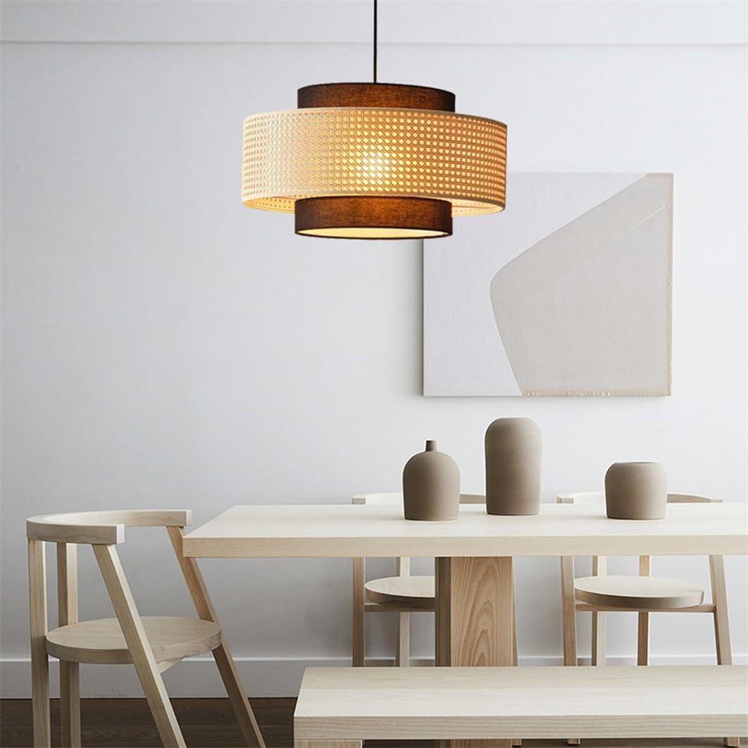 Lampadario A Sospensione Unico In Tessuto Nero, Stile Wabi-sabi | Raccordo in rattan a forma di cilindro Eleganti lampadari a sospensione per interni per sala da pranzo, ingresso