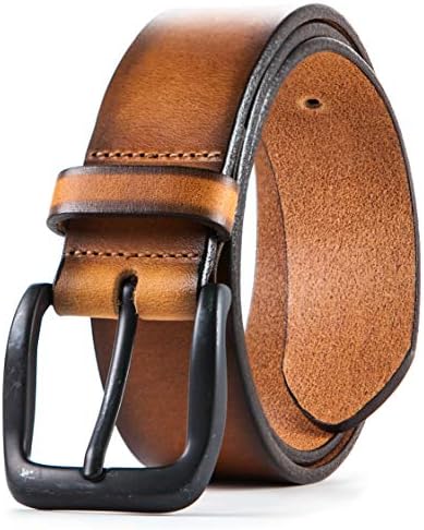 Lebrutt Genuine Men's Leather Belt, Italian Full Grain Leather, Casual Jeans Leather Belts for Men, Hand Made in Canada (34, Tan)