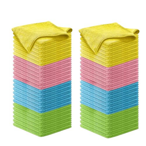 USANOOKS Microfiber Cleaning Cloth - 100Pcs (12.5x12.5 inch) High Performance - 1200 Washes, Ultra Absorbent Towels for Cars Weave Grime & Liquid for Streak-Free Mirror Shine