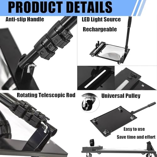 2025 New Square Acrylic Under Vehicle Inspection Mirror with LED Light & Wheels, Extendable for Car Workshops, Mechanics & Inspectors - 3pcs Security Tool