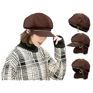 ZffXH Oorkleppen Winter Newsboy Hoeden/Vrouwen Meisjes Vizier Baret Cap/Ketting Riem PU Lederen Warme Hoed