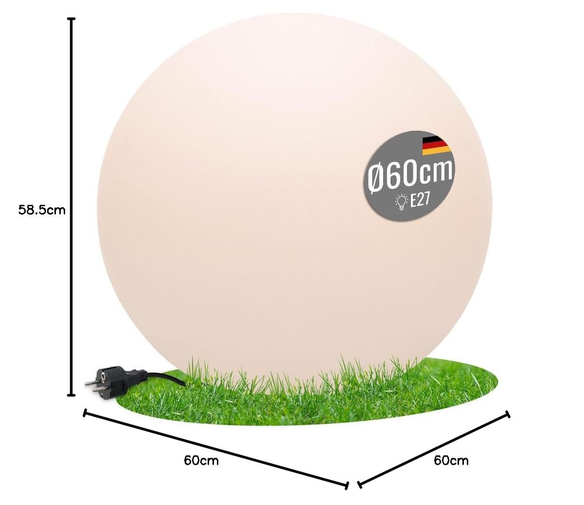 8 seasons design LED Kugelleuchte 60 cm Shining Globe (weiß), E27, Leuchtmittel warmweiß – wetterfest – große Kugellampe für außen (Garten, Terrasse, Balkon) und innen – robust & langlebig