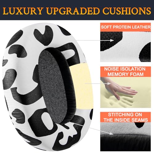 Image of SOULWIT Protein Leather Replacement Earpads for Sony WH-1000XM5 (WH1000XM5) Noise Canceling Headphones, Ear Pads Cushions with Noise Isolation Memory Foam, Added Thickness - Snow Leopard